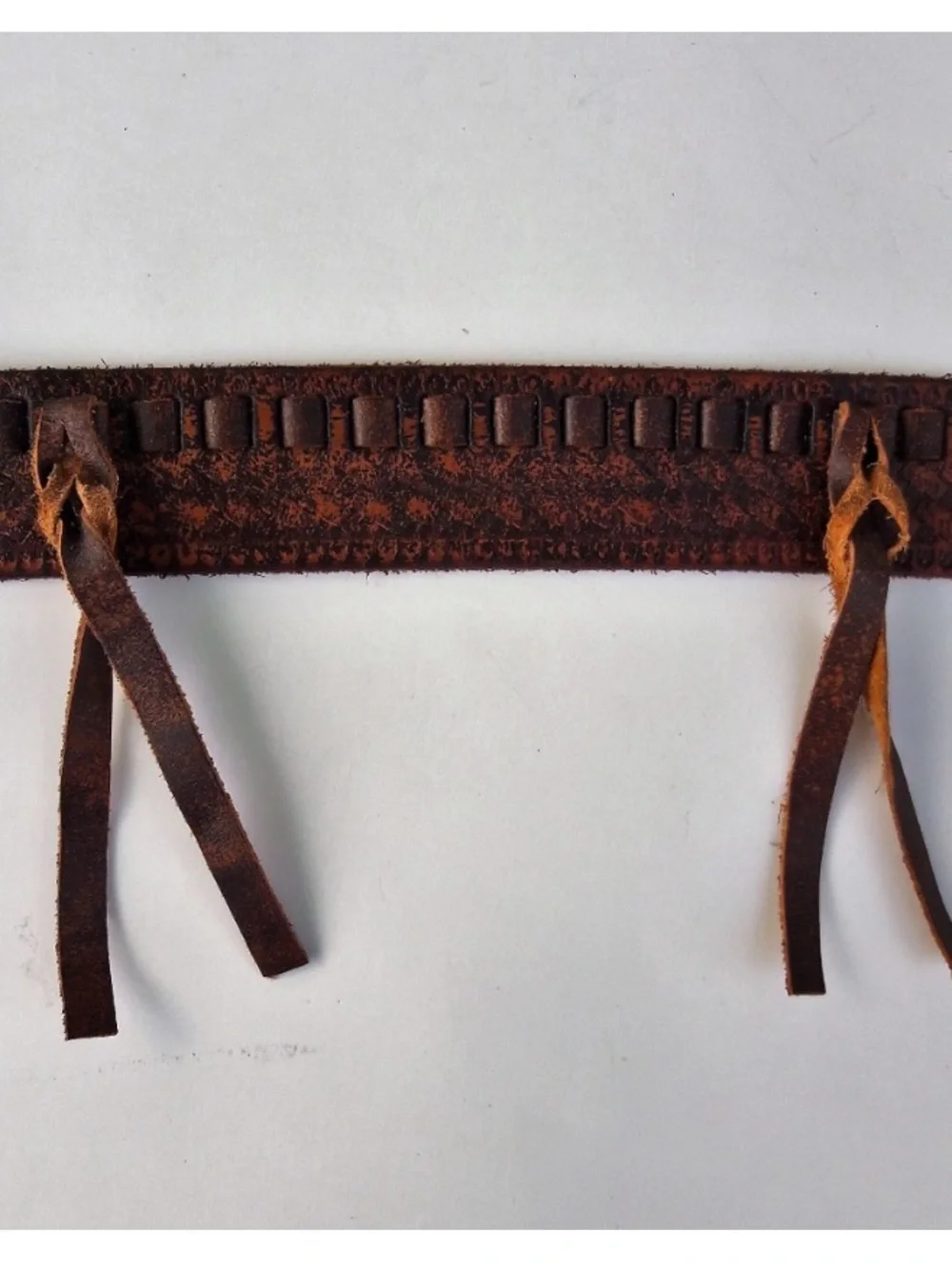 CAbi Genuine Leather Belt Medium Brown Tooled Western Boho Tassel Buckle